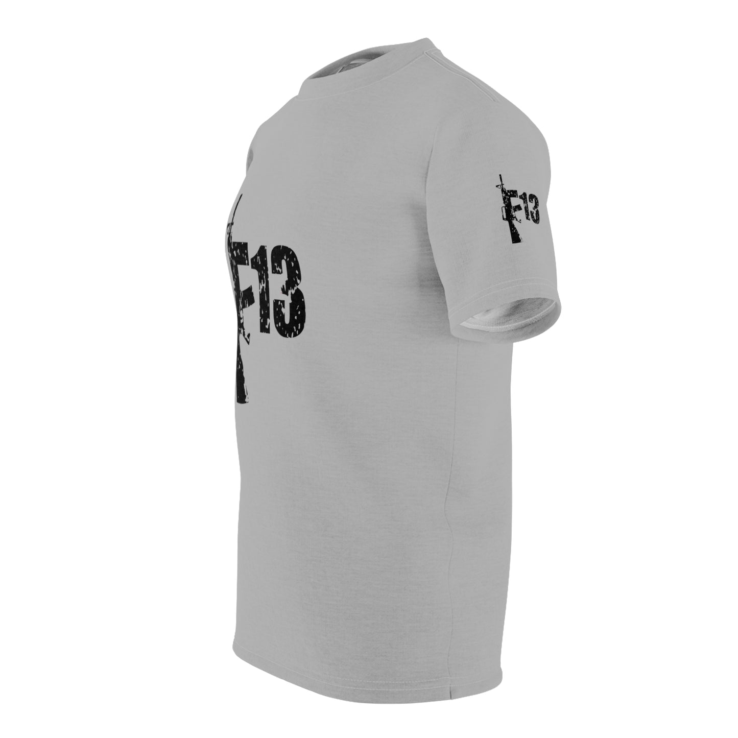 Unisex Cut & Sew Tee (AOP) F13 w flag and rifles on grey