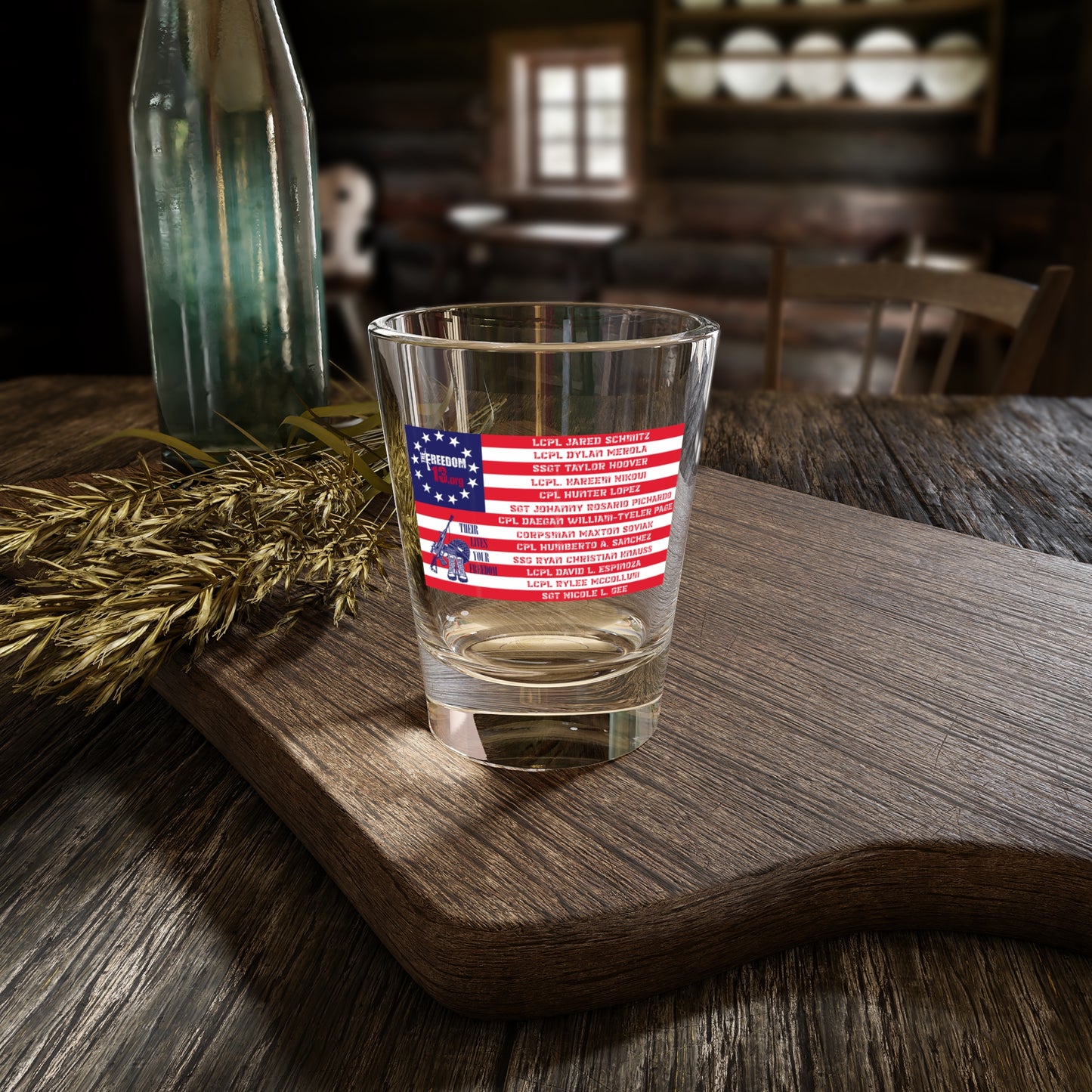 Shot Glass, 1.5oz 13 Heroes Flag w website