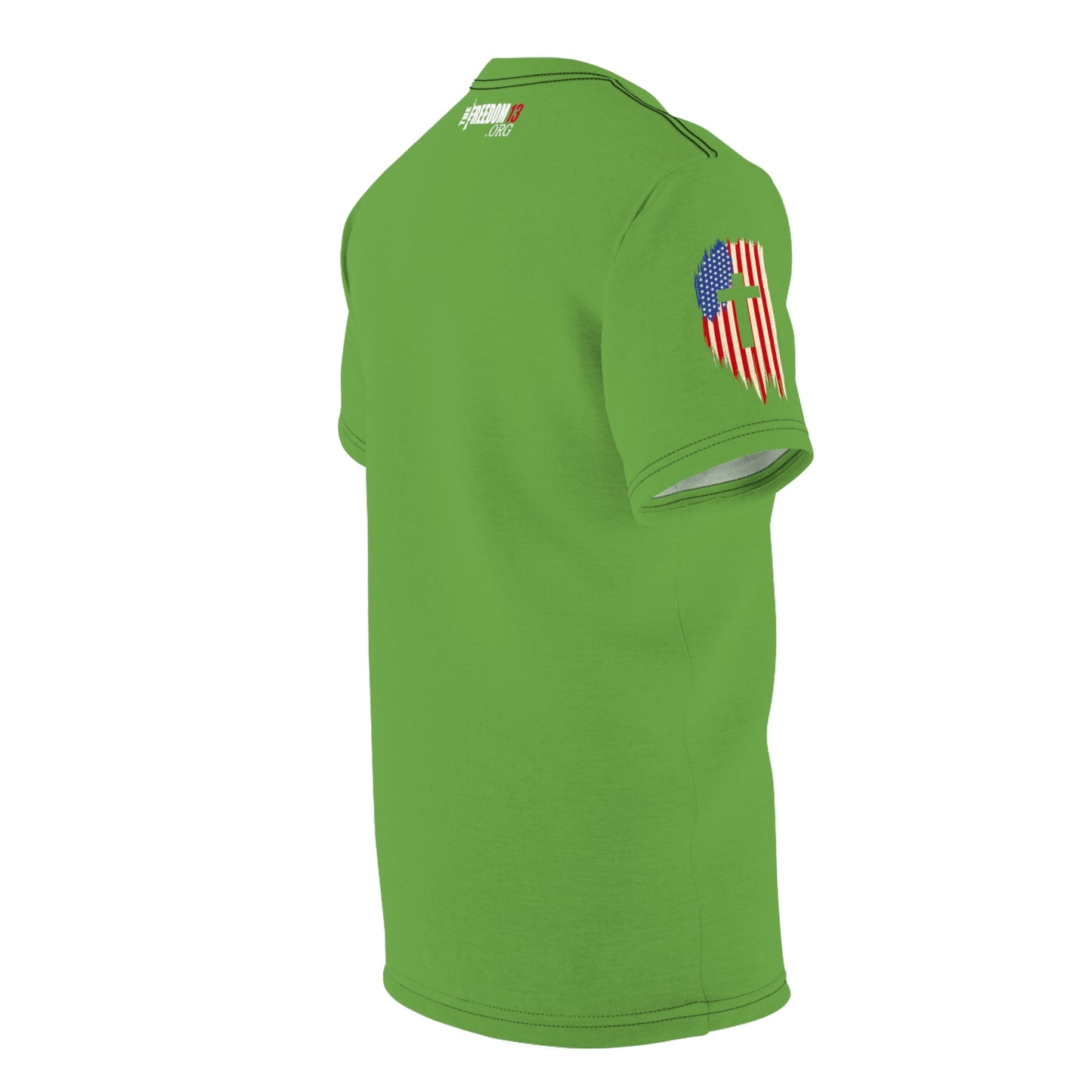 Unisex Cut & Sew Tee (AOP) F13 w flag and rifles on green