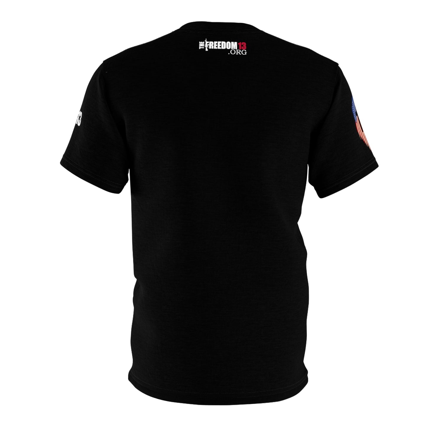 Unisex Cut & Sew Tee (AOP) F13 w flag and rifles on black