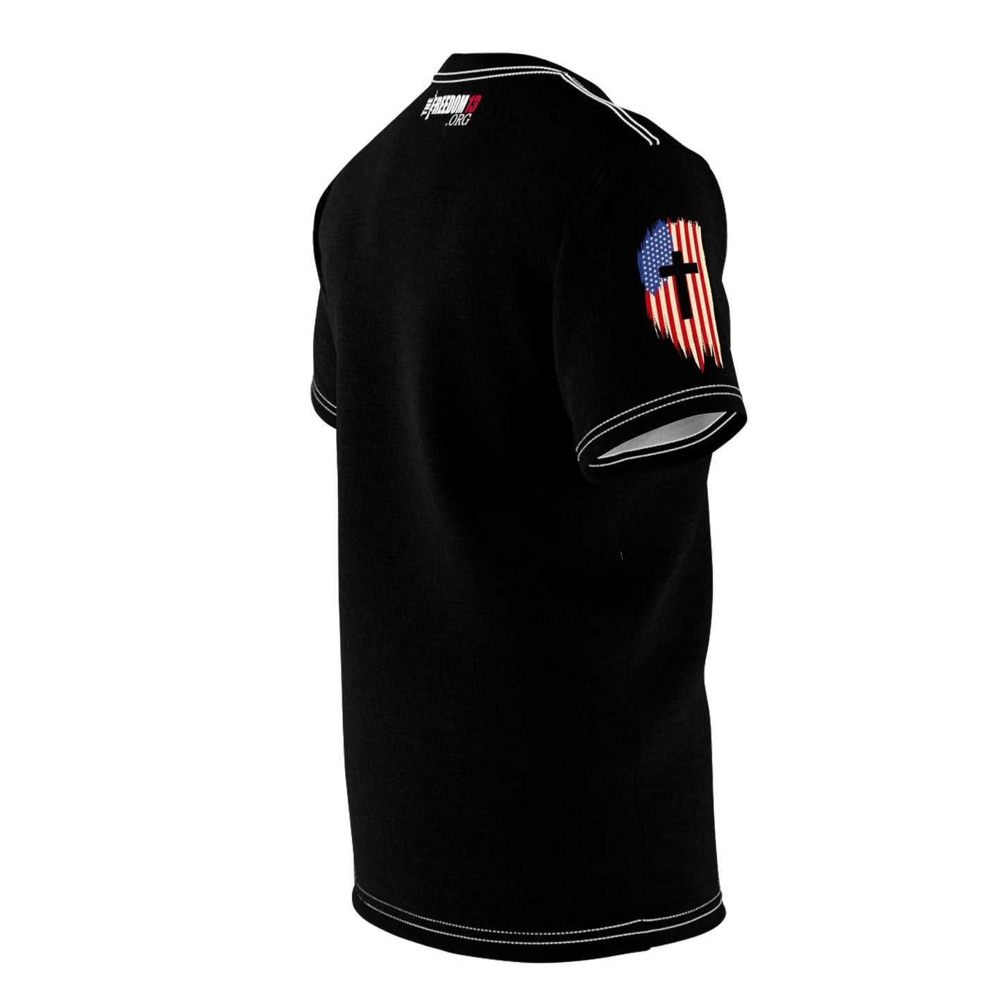 Unisex Cut & Sew Tee (AOP) F13 w flag and rifles on black