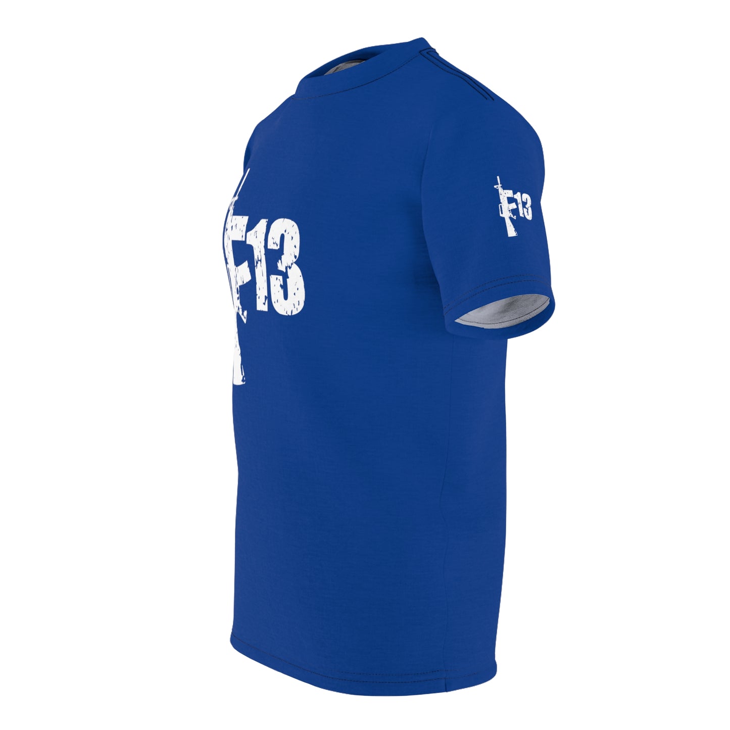 Unisex Cut & Sew Tee (AOP) F13 w flag and rifles on blue