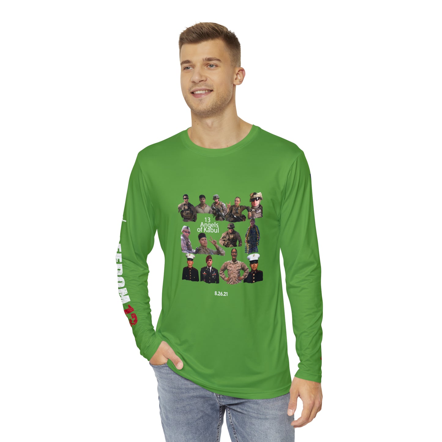 Men's Long Sleeve Shirt (AOP) 13 Angels green w white