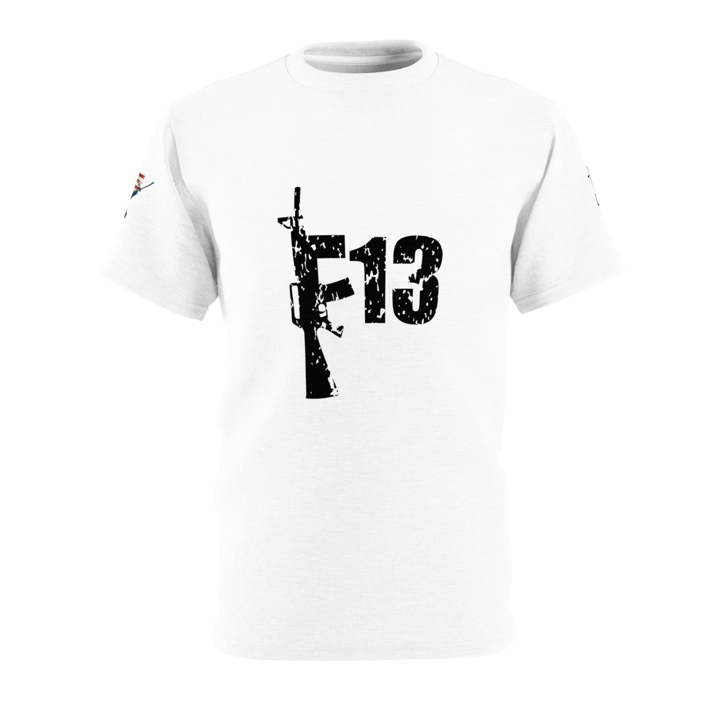 Unisex Cut & Sew Tee (AOP) F13 w flag and rifles on white