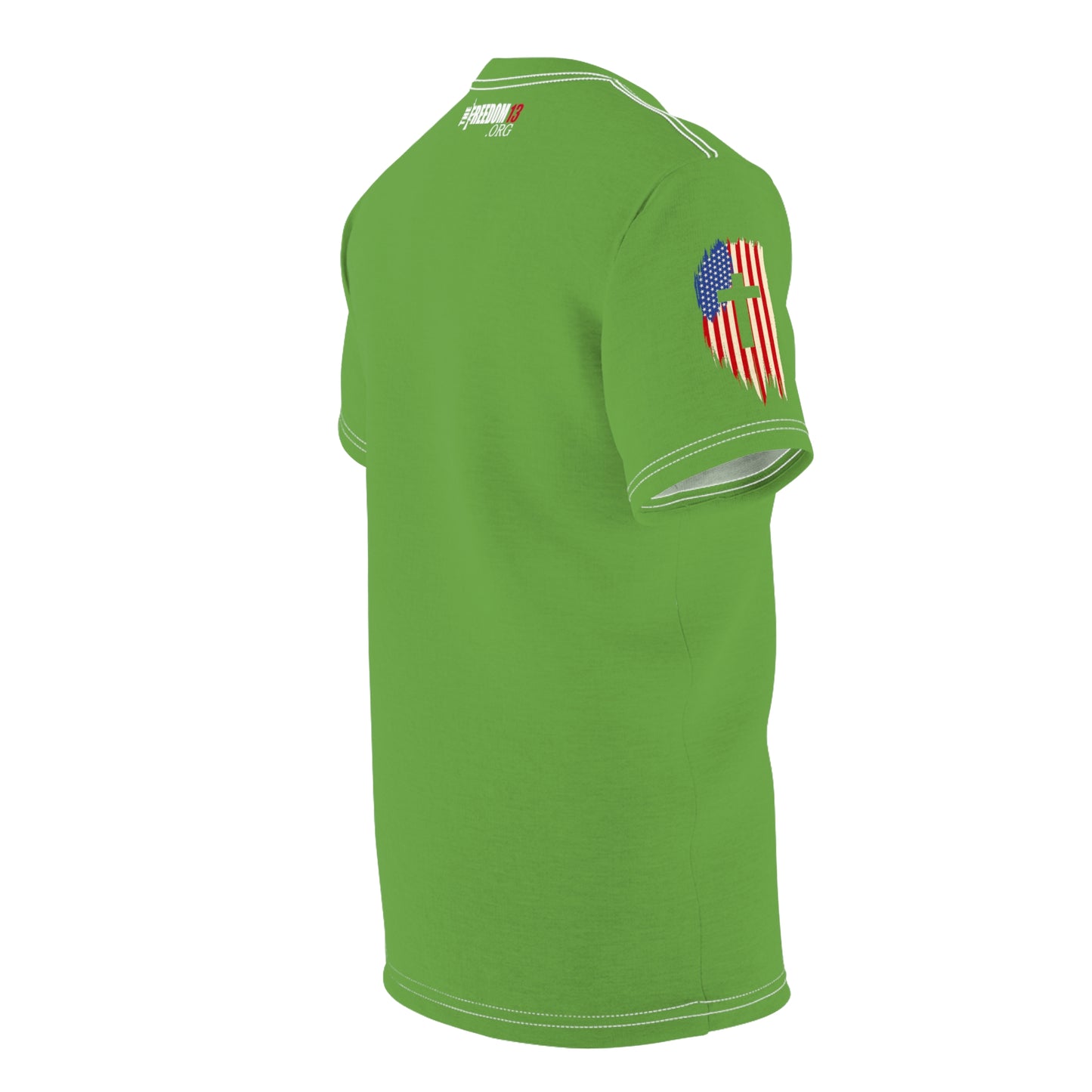 Unisex Cut & Sew Tee (AOP) F13 w flag and rifles on green