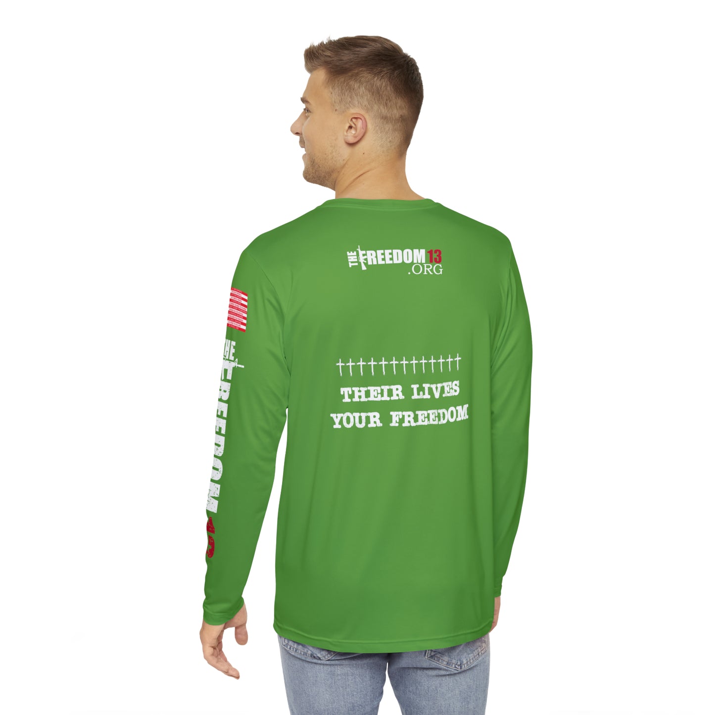 Men's Long Sleeve Shirt (AOP) 13 Angels green w white