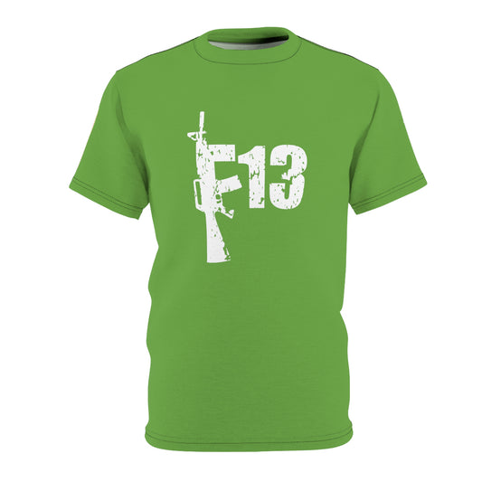 Unisex Cut & Sew Tee (AOP) F13 w flag and rifles on green