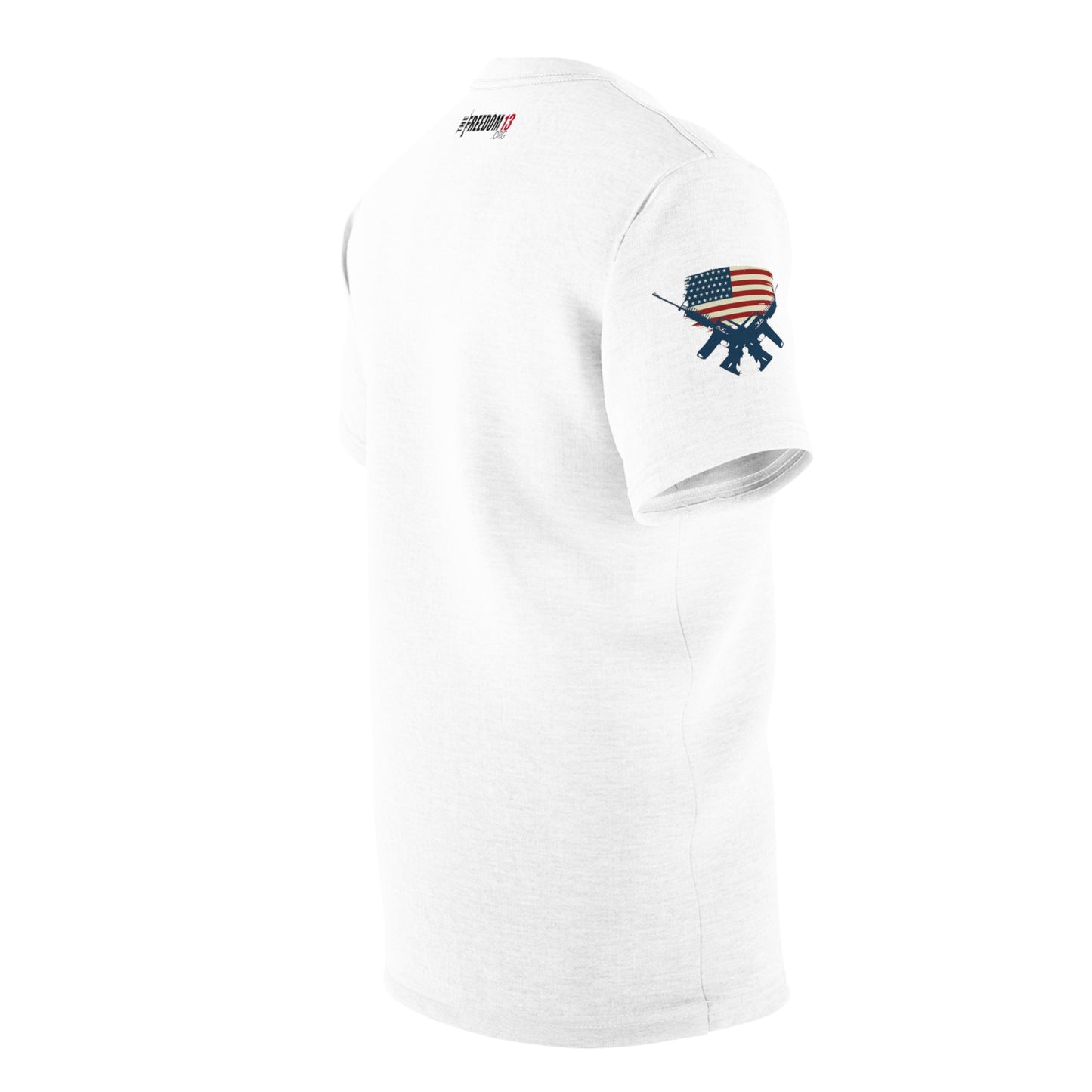 Unisex Cut & Sew Tee (AOP) F13 w flag and rifles on white
