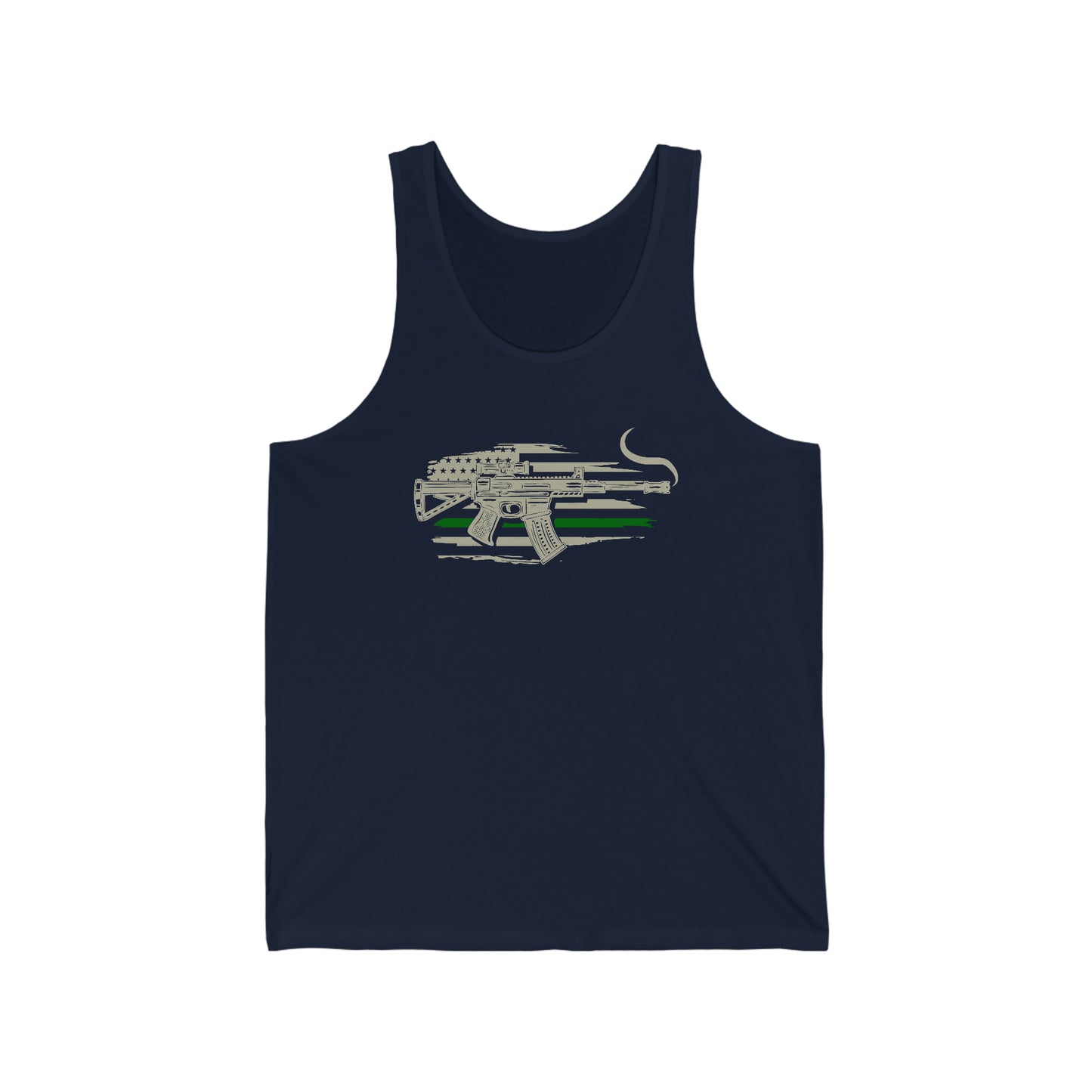Unisex Jersey Tank Patriot Collection thin green line on dark