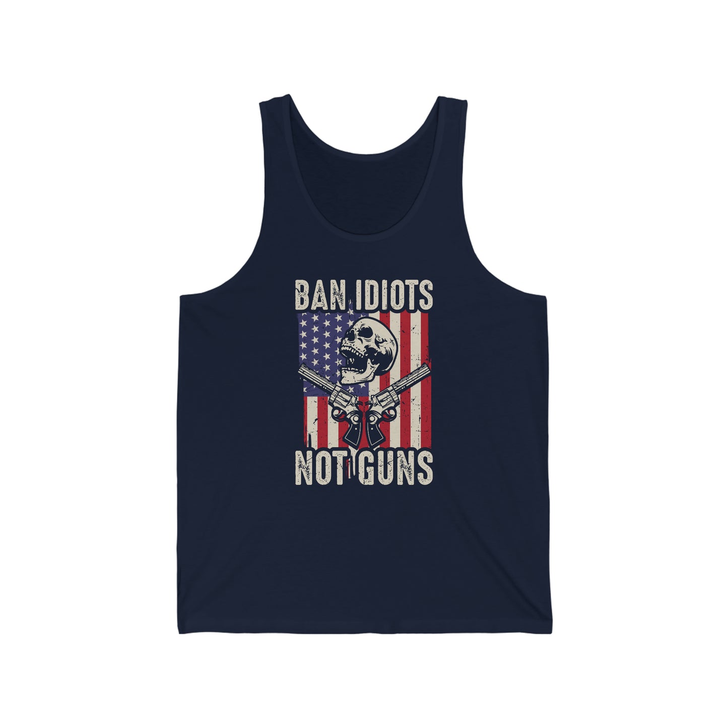 Unisex Jersey Tank Patriot Collection "ban idiots" on dark