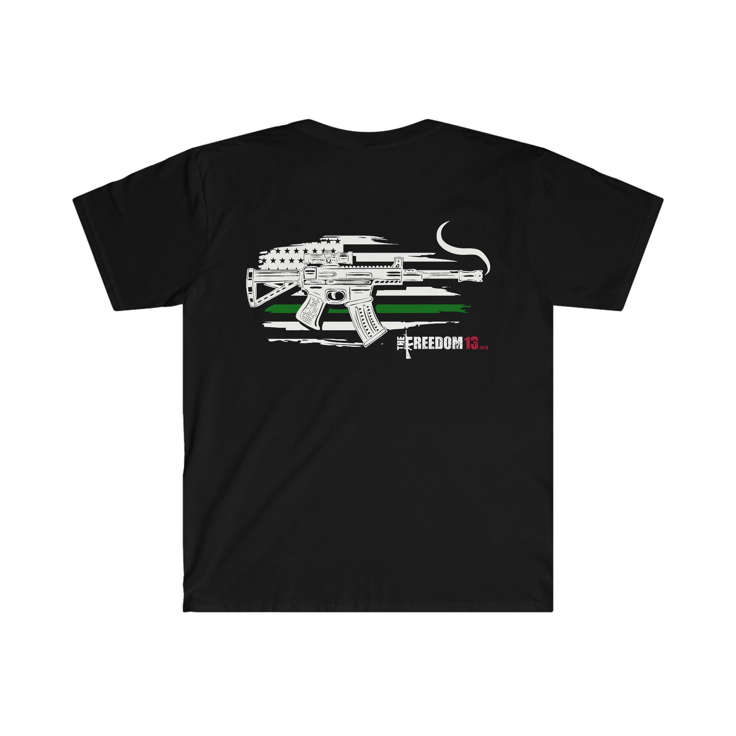 Unisex Softstyle T-Shirt Patriot Collection thin green line white on dark