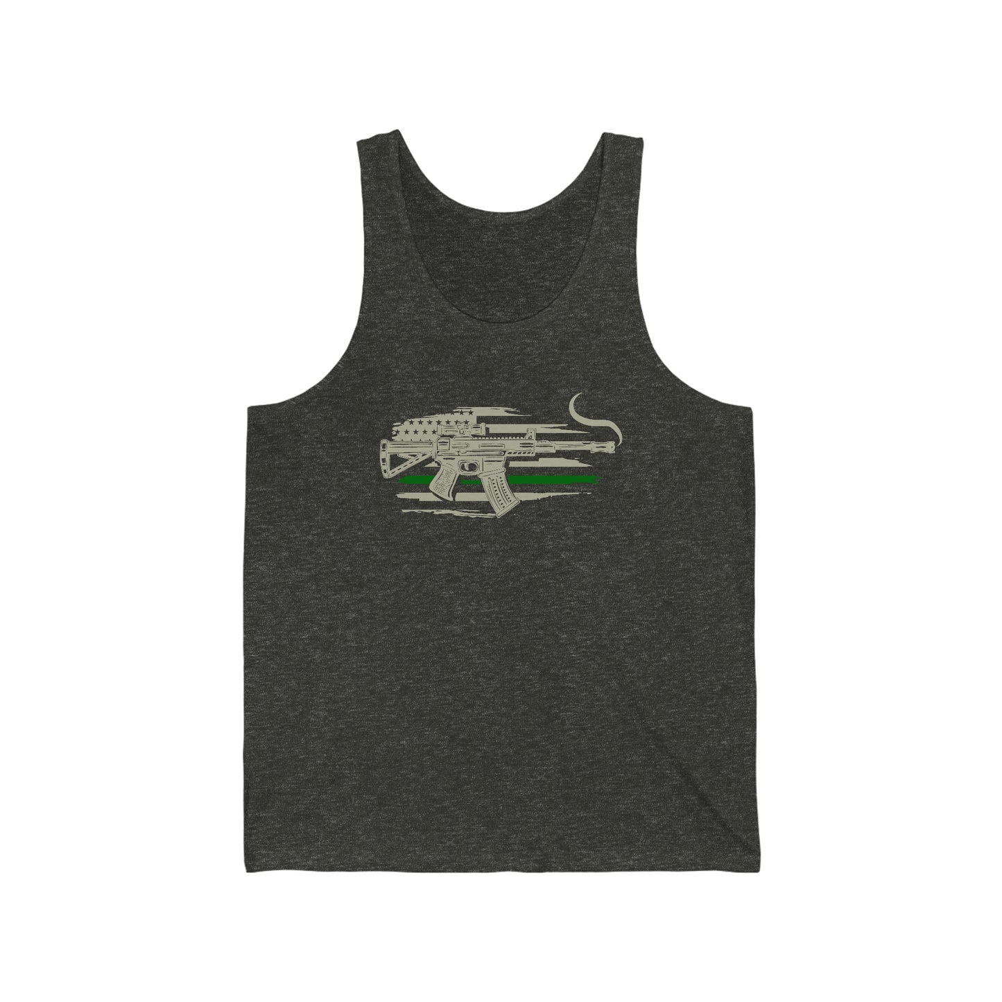 Unisex Jersey Tank Patriot Collection thin green line on dark