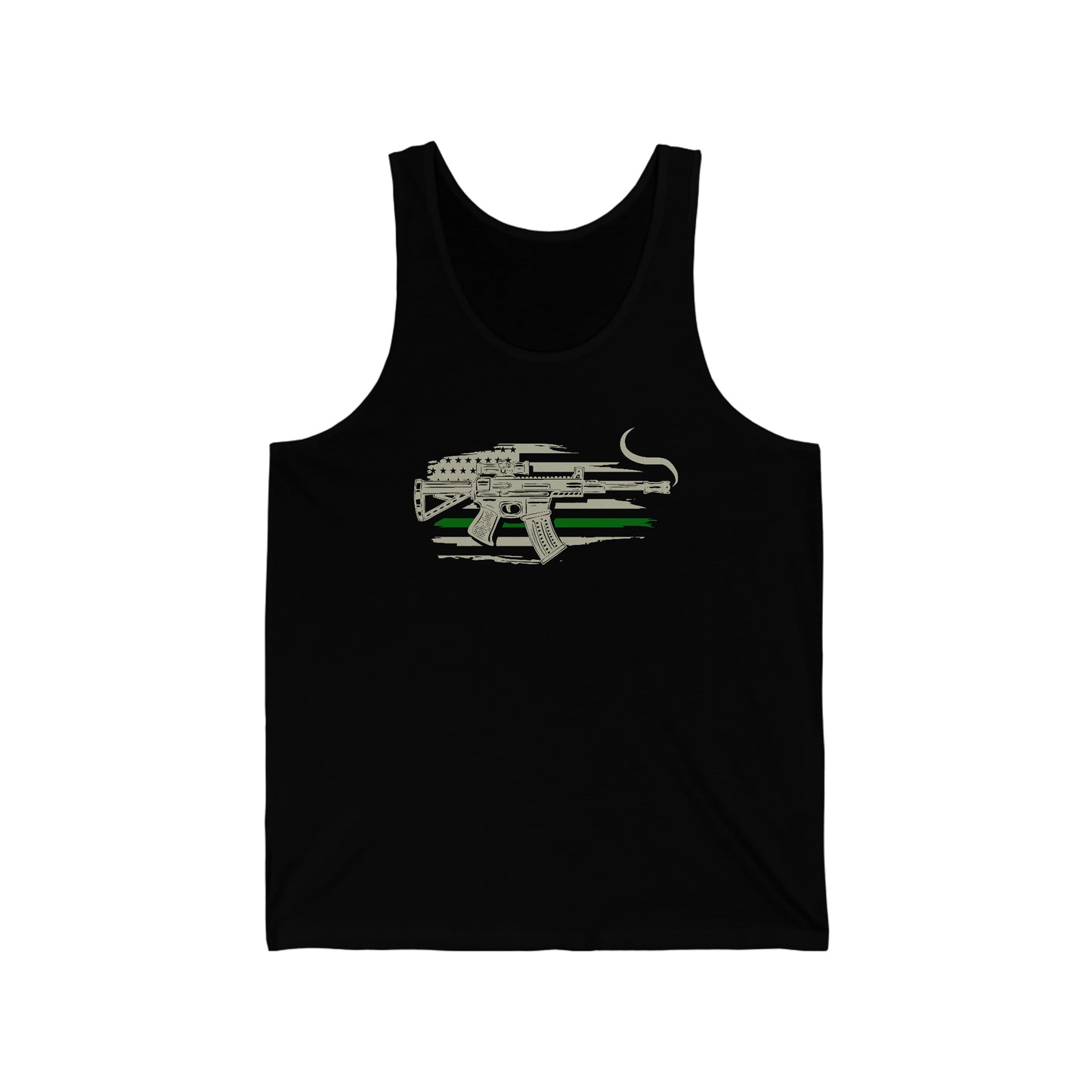 Unisex Jersey Tank Patriot Collection thin green line on dark