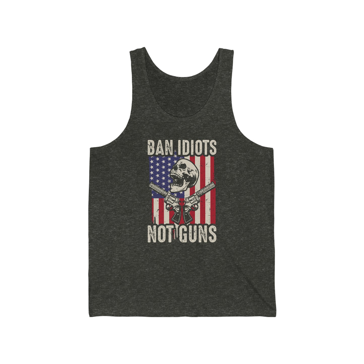 Unisex Jersey Tank Patriot Collection "ban idiots" on dark