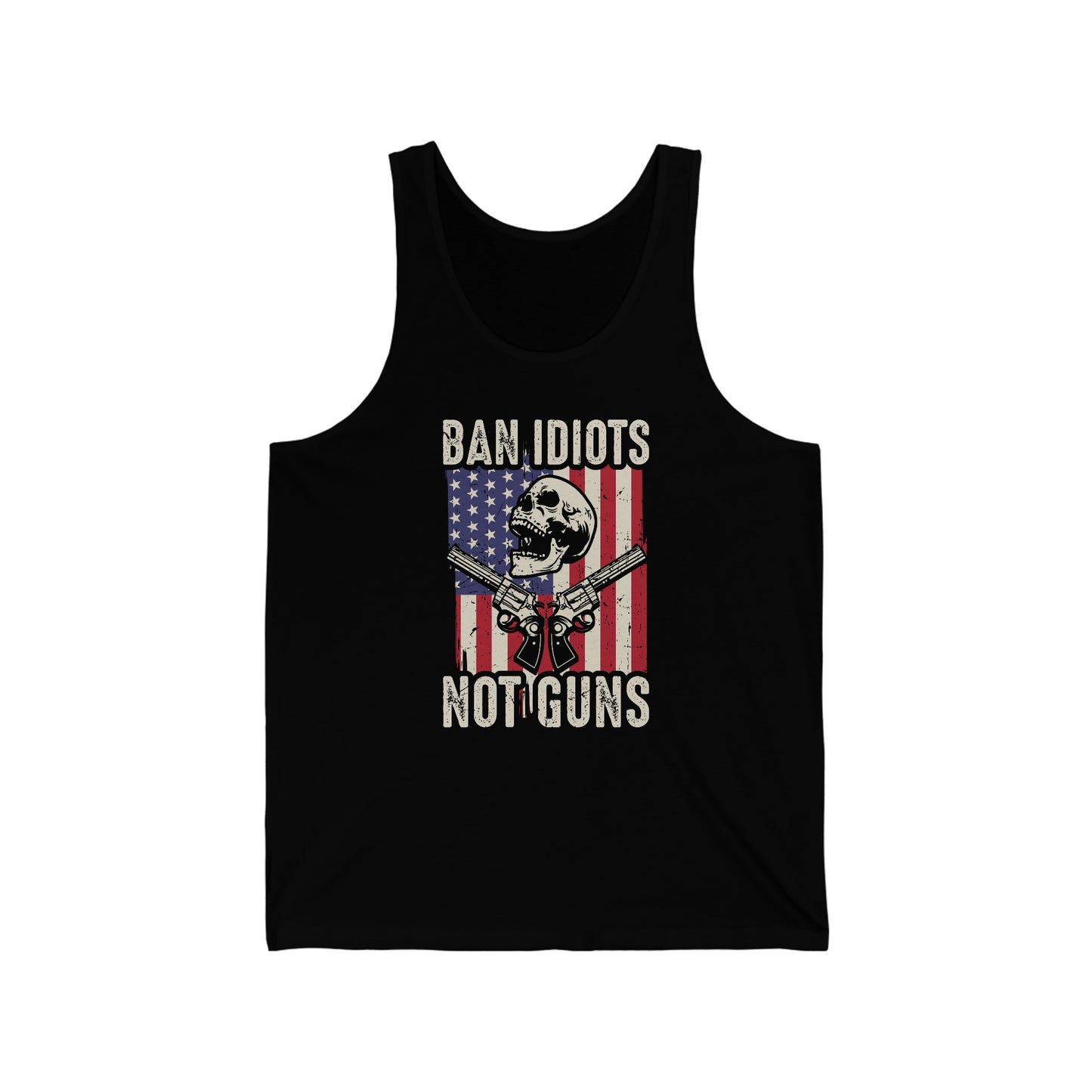 Unisex Jersey Tank Patriot Collection "ban idiots" on dark