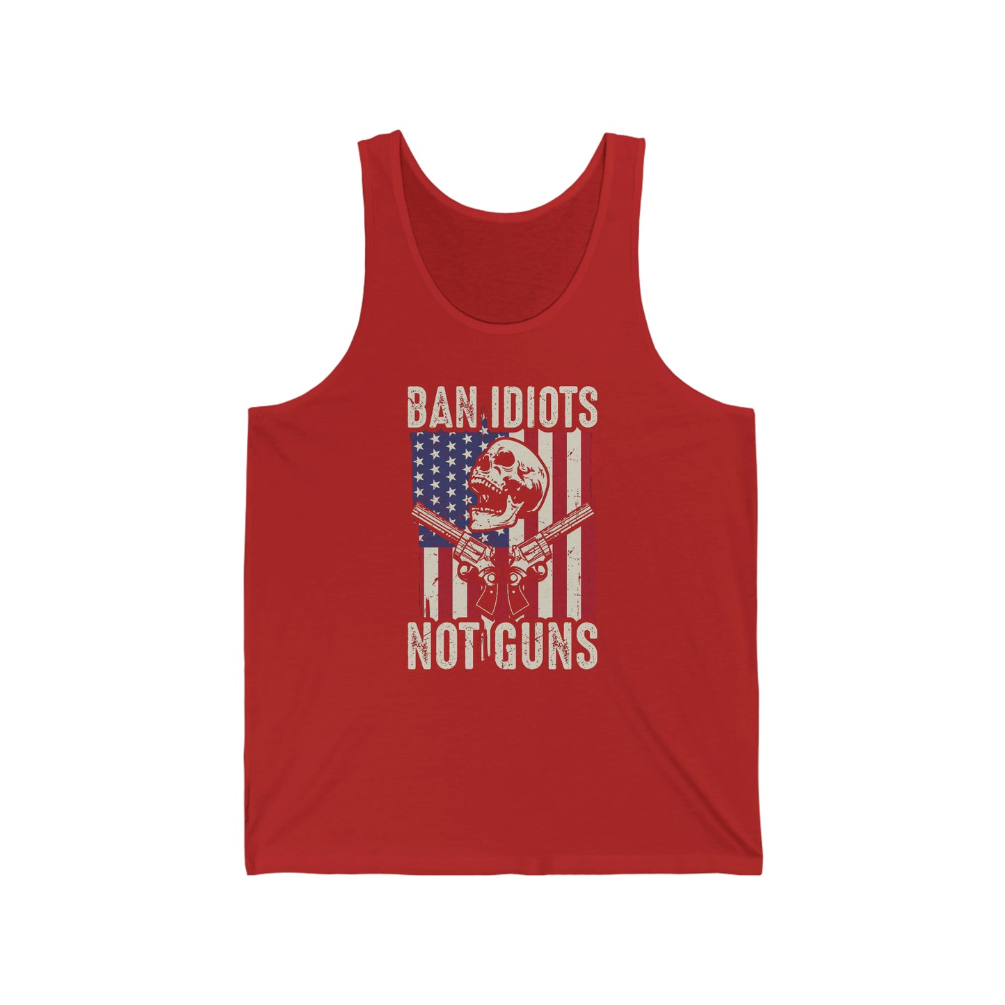 Unisex Jersey Tank Patriot Collection "ban idiots" on dark