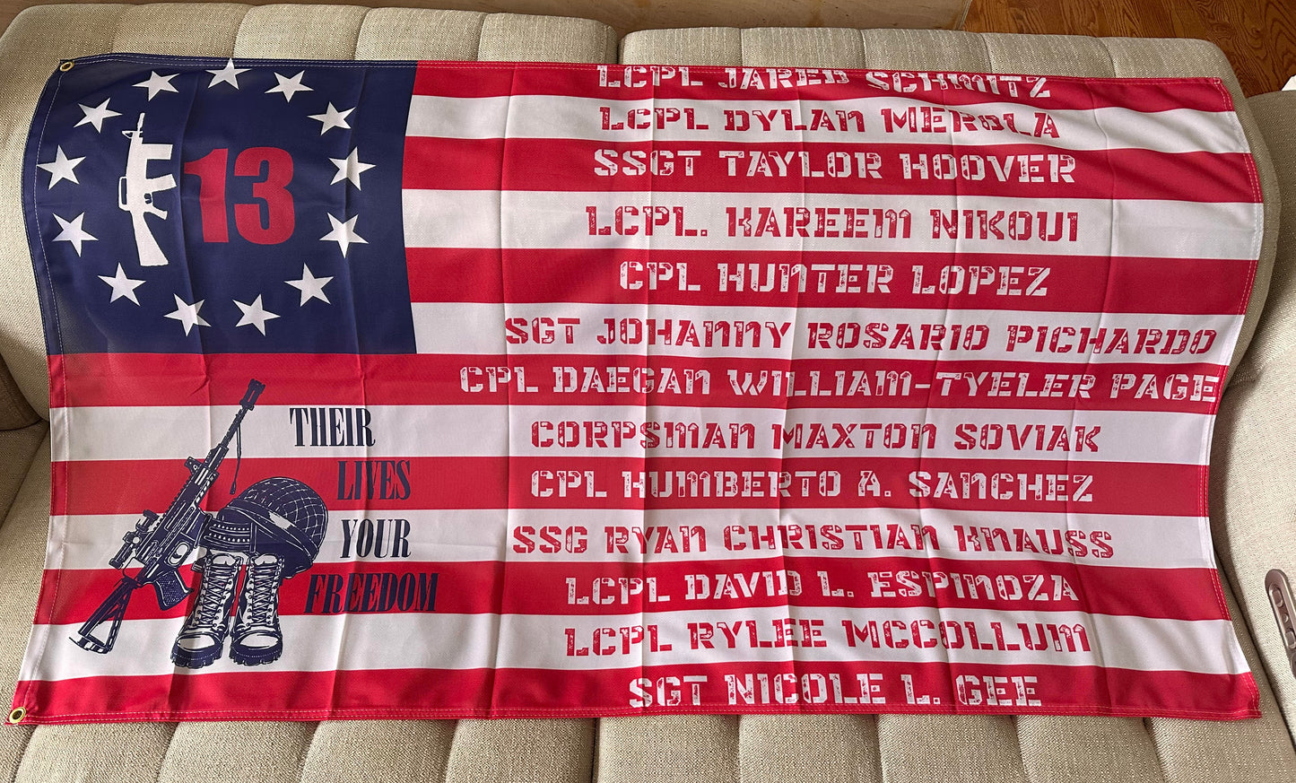 Custom Truck, Boat, Jeep, Motorcycle or House Freedom 13 Flag w/ Hero's names 3'x5'