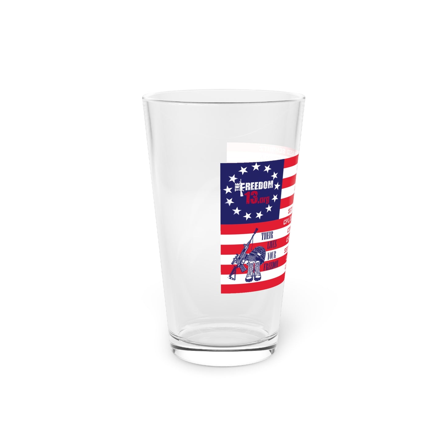 Pint Glass, 16oz F13 flag with website