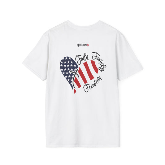 America 250 Faith Family Freedom T-Shirt — American Flag Heart Patriotic Tee