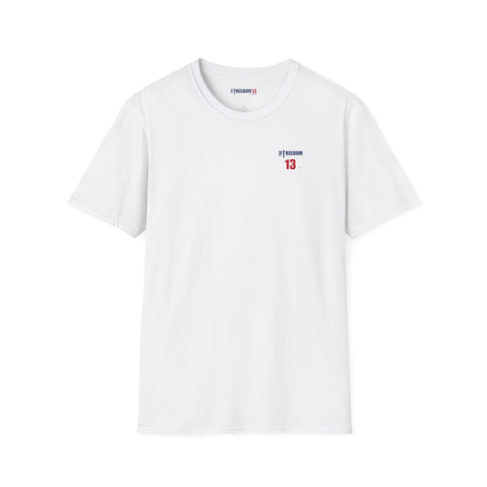 Smaller logo Unisex Freedom Graphic Tee, Softstyle Casual Shirt for Everyday Wear, Perfect for Independence Day, Fundraising Events, or Casual Outings