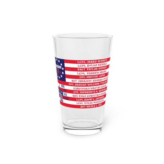 Pint Glass, 16oz F13 flag with website