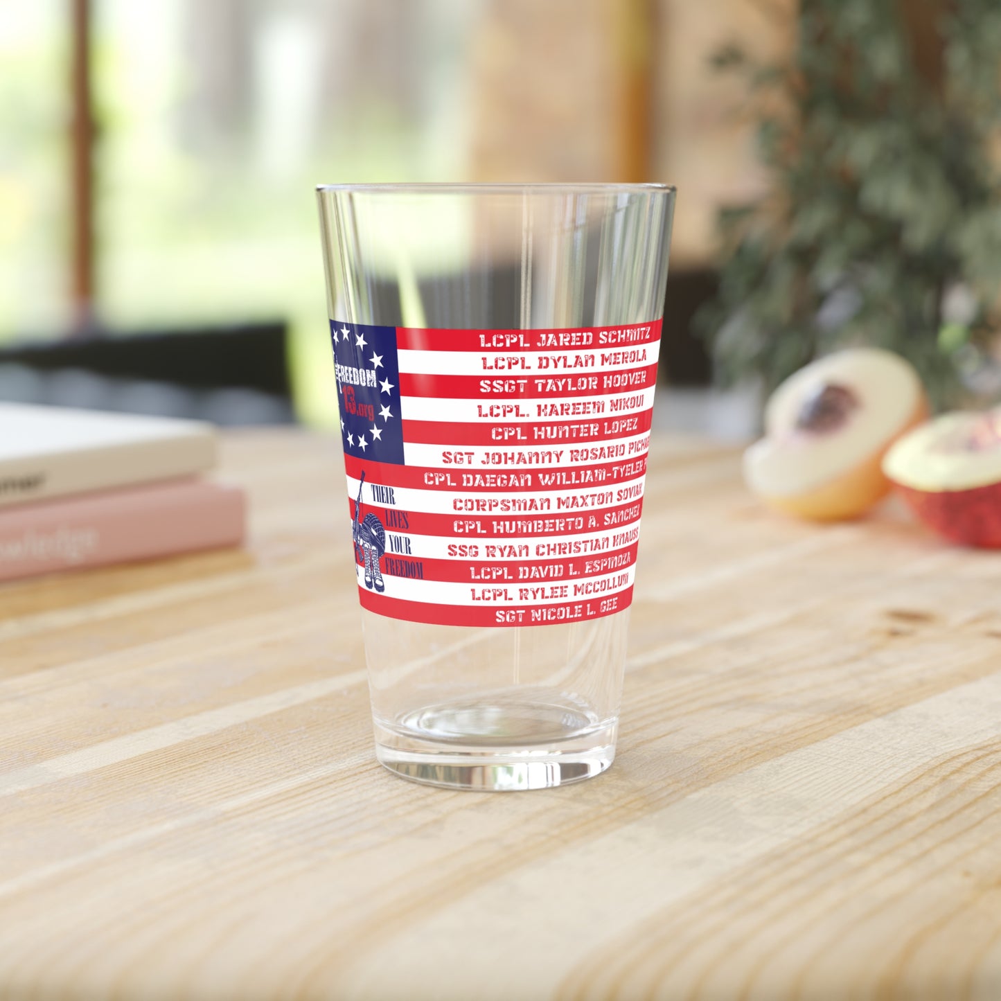 Pint Glass, 16oz F13 flag with website