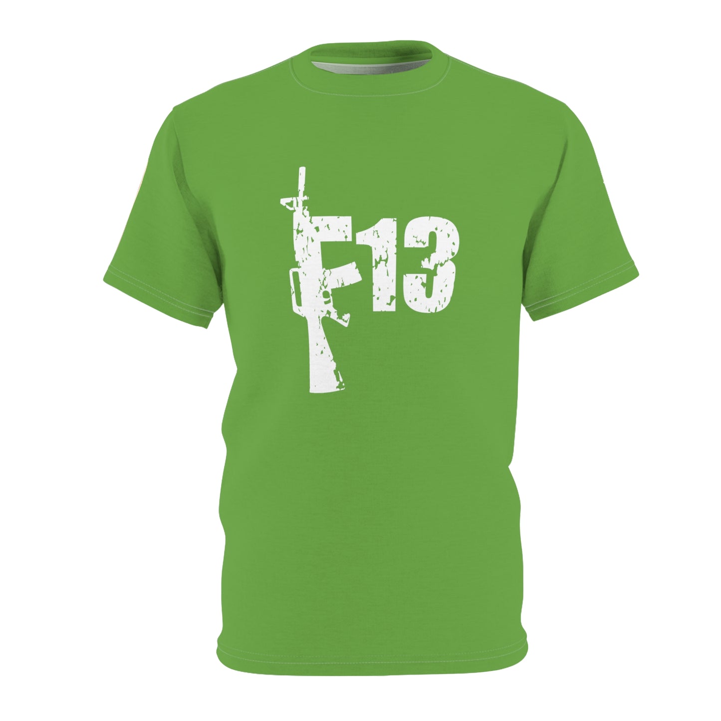 Unisex Cut & Sew Tee (AOP) F13 w flag and rifles on green