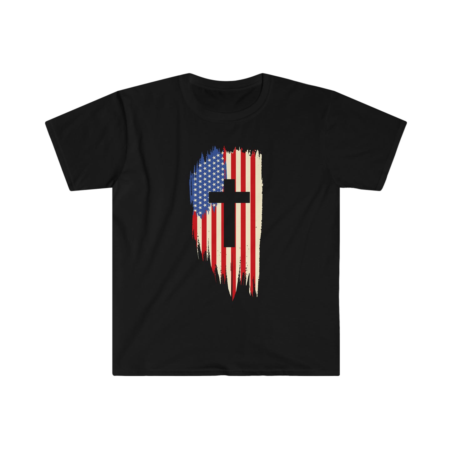 Unisex Softstyle T-Shirt Patriot Collection flag cross on multiple dark