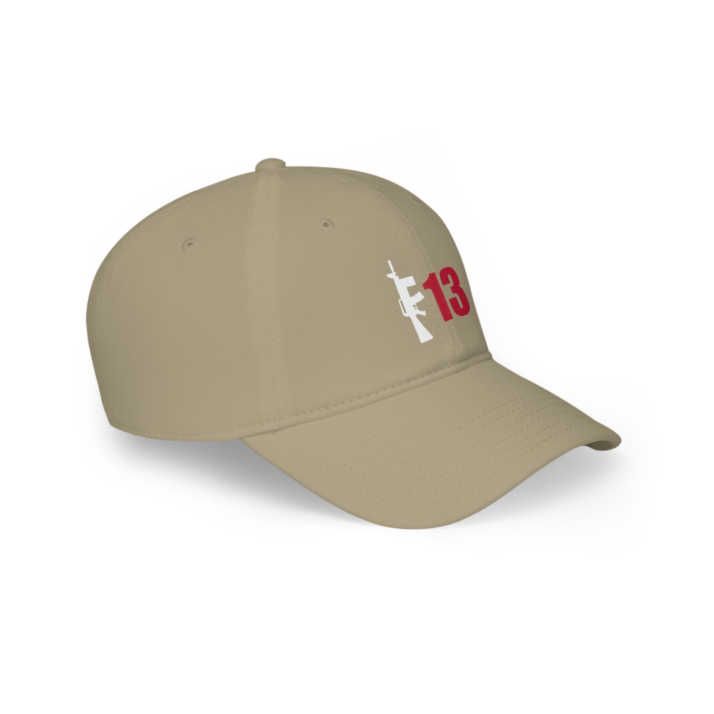 Low Profile Baseball Cap F13 on khaki white and red