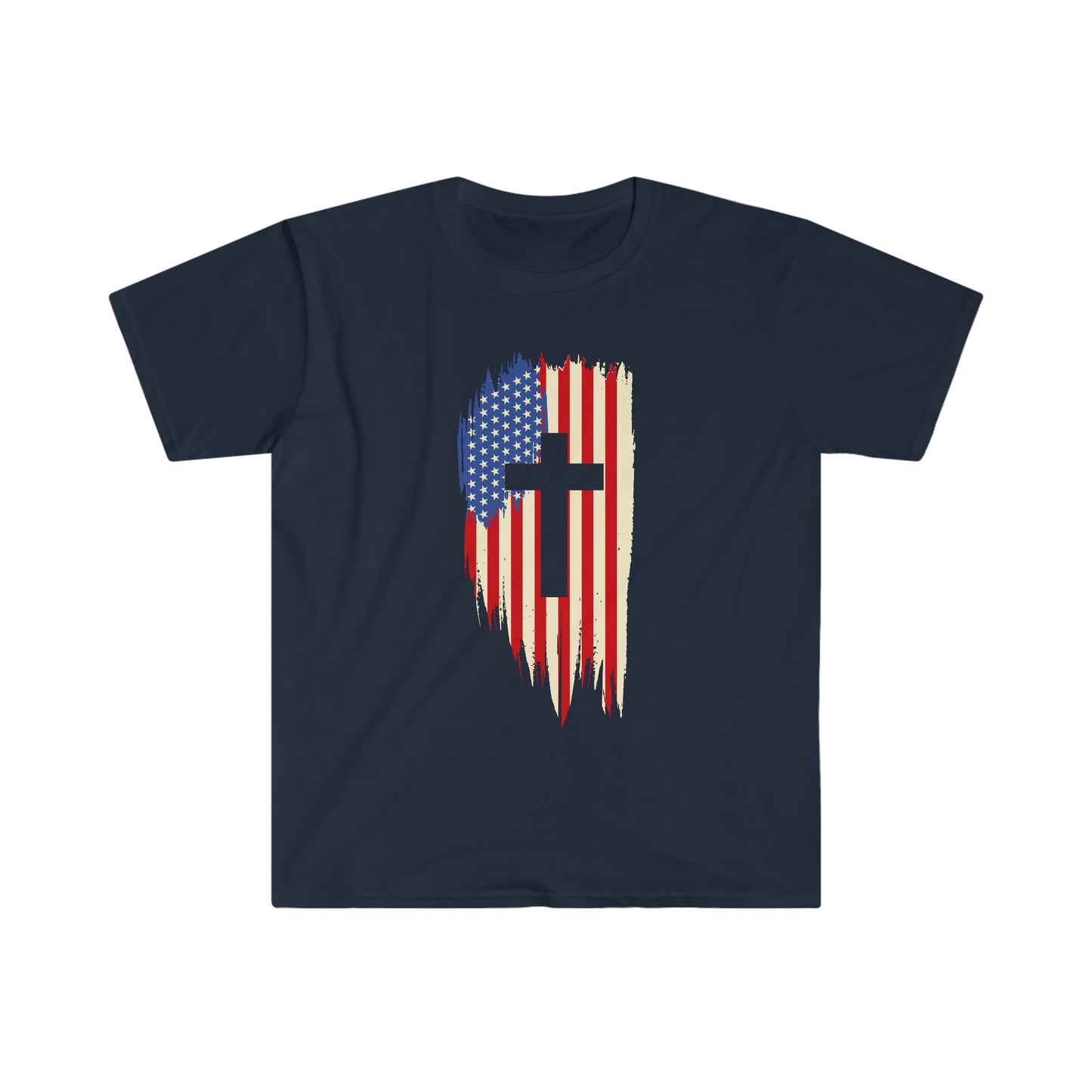 Unisex Softstyle T-Shirt Patriot Collection flag cross on multiple dark
