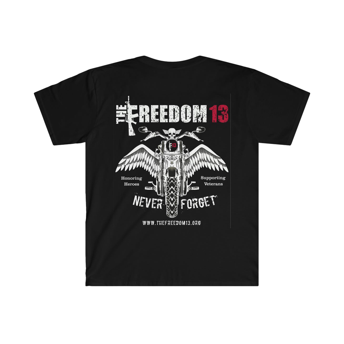 Unisex Softstyle T-Shirt Patriotic & Biker Collection "Angel Biker on backside" dark