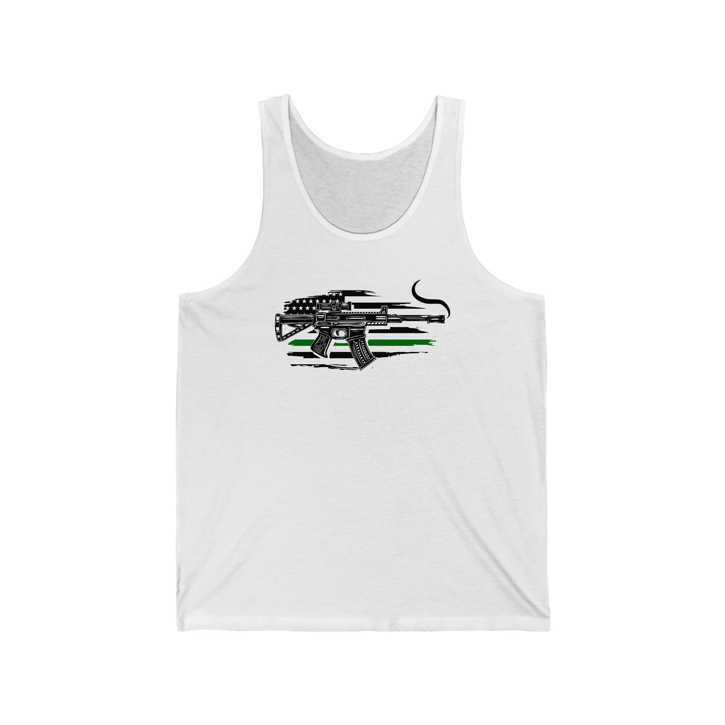 Unisex Jersey Tank Patriot Collection thin green line on wht